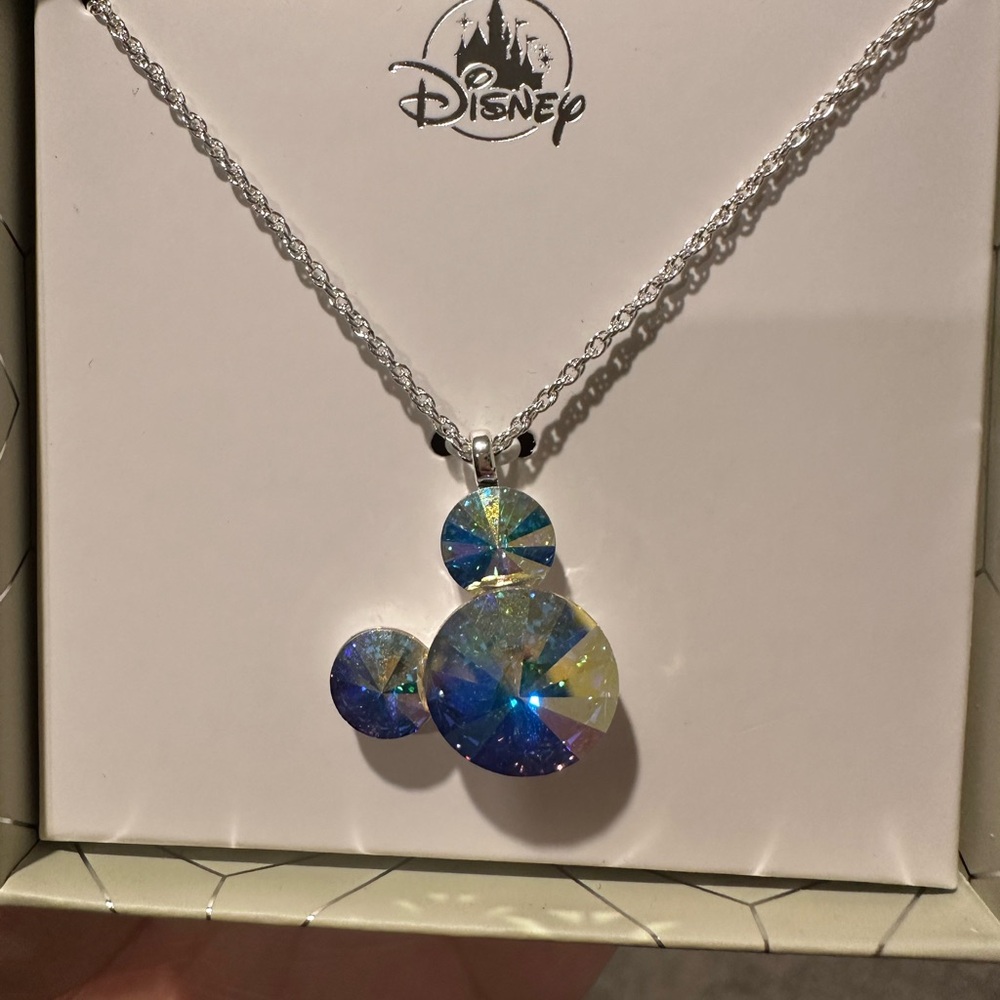 Disney Silver mirrored Mickey necklace with disco ball type crystal